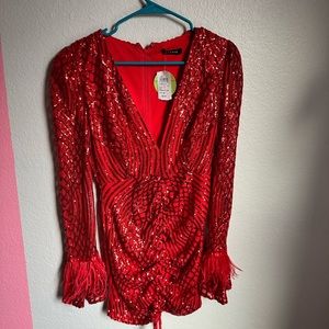 Red sequin long sleeve cocktail dress